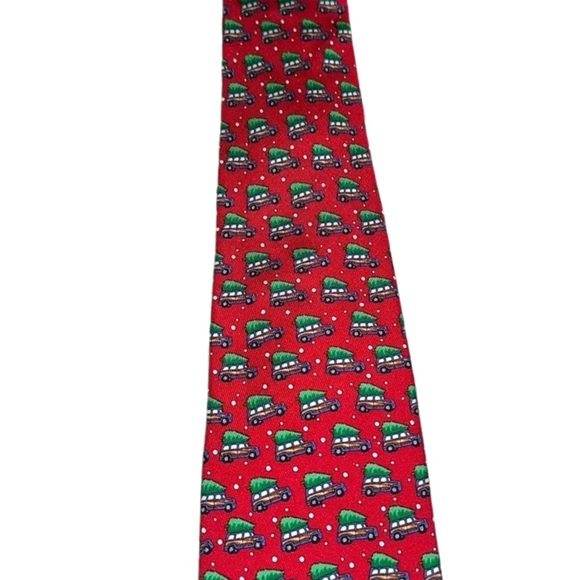 Vineyard Vines Martha's Christmas Woody & Xmas Tree Tie Silk Red men’s/boys 50” - Picture 5 of 5